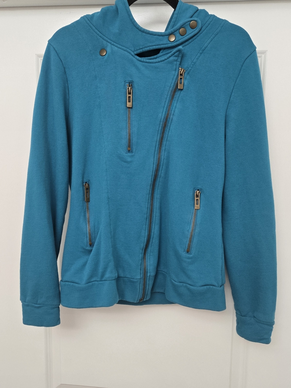 Teal Asymmetrical Zip Hoodie Sweatshirt